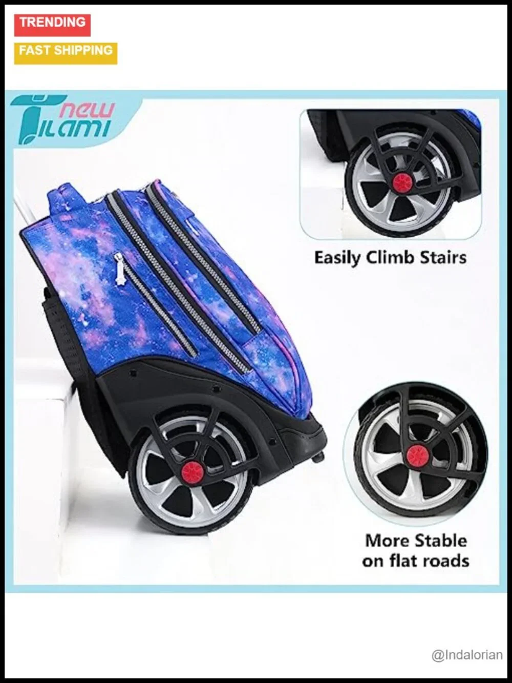 19 inch Rolling Backpack with Wheels Laptop Bookbag for Teens Travel